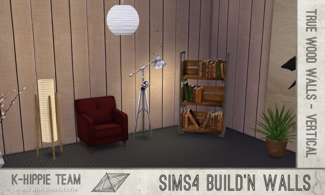 Sims 4 7 vertical Wood Walls volume 1 at K hippie