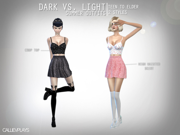 Sims 4 Light VS Dark Summer Outfits by Callie V at TSR
