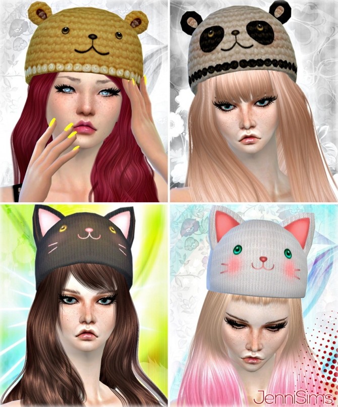 Sims 4 Bear, Panda, Kitty, Frog hats at Jenni Sims