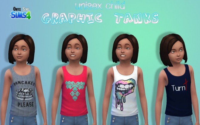 Sims 4 Child Graphic Tanks by Kiara at Onyx Sims