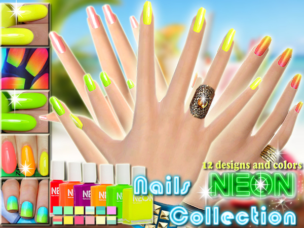 Sims 4 Neon Nails Summer Collection by Pinkzombiecupcakes at TSR
