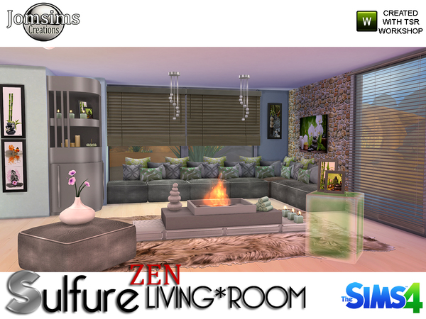 Sims 4 Sulfure zen living room by jomsims at TSR
