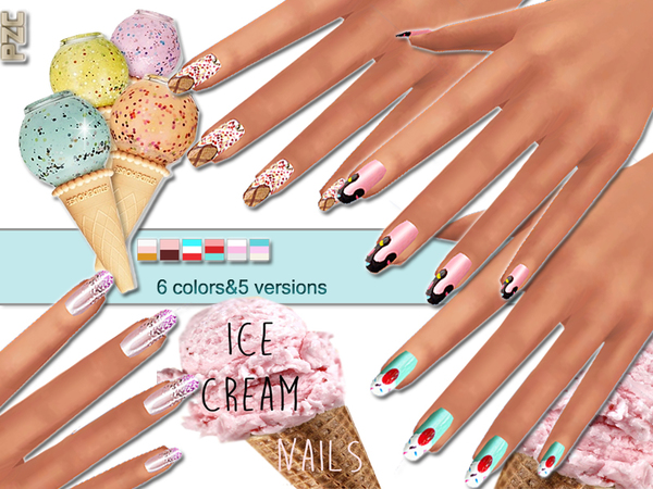 Sims 4 Ice Cream Nails Mini Collection by Pinkzombiecupcakes at TSR