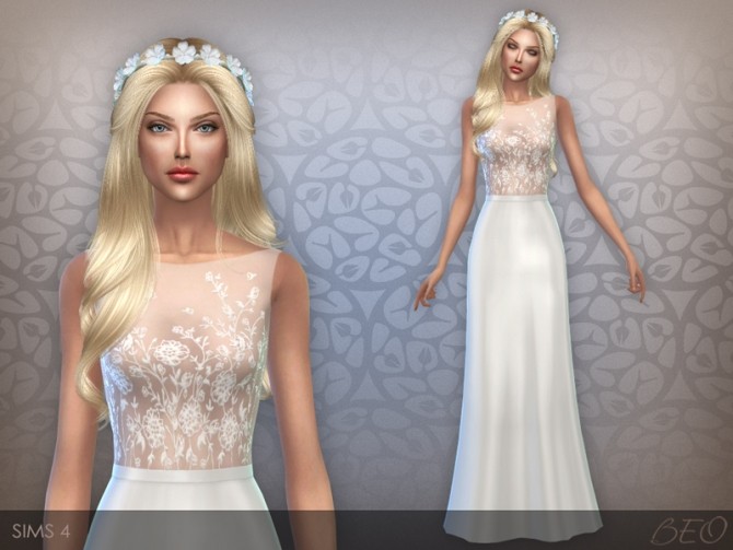 Sims 4 Embroidered transparent top dress 02 at BEO Creations