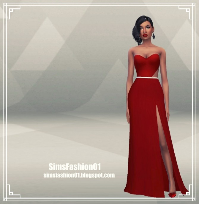 Sims 4 Long Dress with Slit at Sims Fashion01