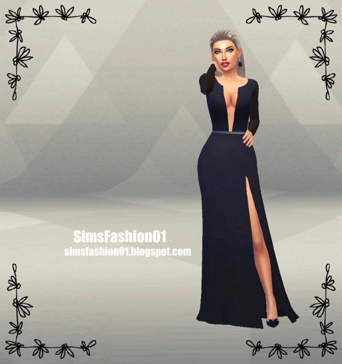 Sims 4 Long Dress with Slit at Sims Fashion01