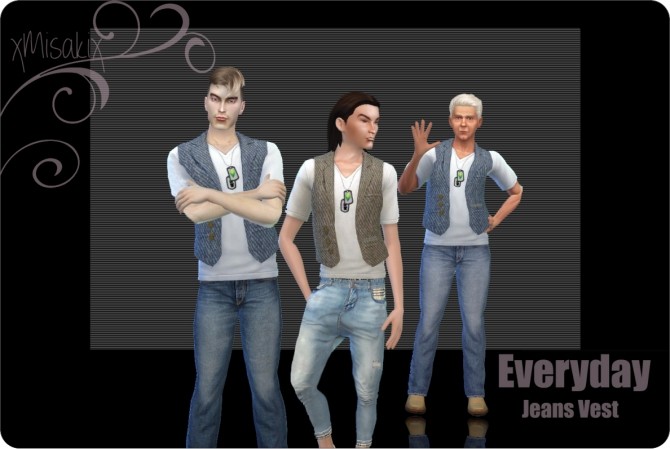 Sims 4 Denim Vest with Dogtags at xMisakix Sims