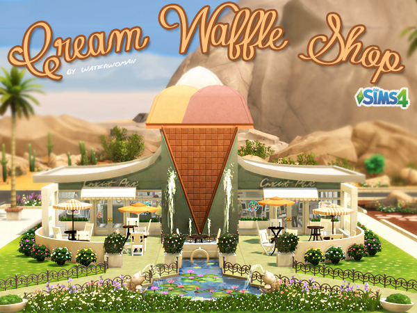 Sims 4 Cream Waffle Shop by Waterwoman at Akisima