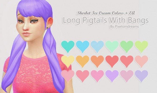 Sims 4 Long Pigtails With Bangs Naturals & Unnaturals at Pixelsimdreams