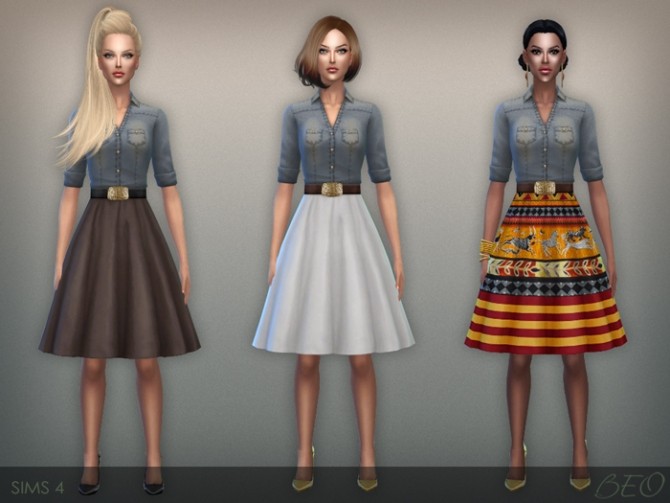 Sims 4 Button shirt and fluffy skirt dress at BEO Creations
