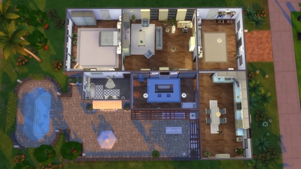 Sims 4 Modern Bungalow by MadameChaos at Blacky’s Sims Zoo