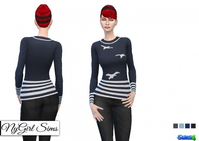 Sims 4 Vintage Nautical Striped Seagull Sweater at NyGirl Sims