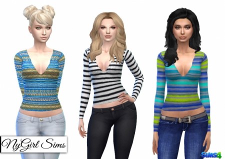 Deep V Knitted Prints Sweater at NyGirl Sims » Sims 4 Updates