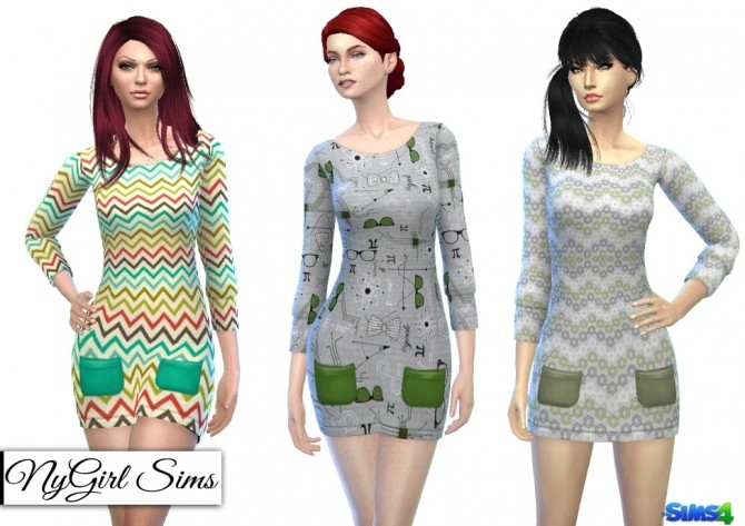 Sims 4 Pocket Knit Sweater Dress in Retro Mod and Solid Colors at NyGirl Sims