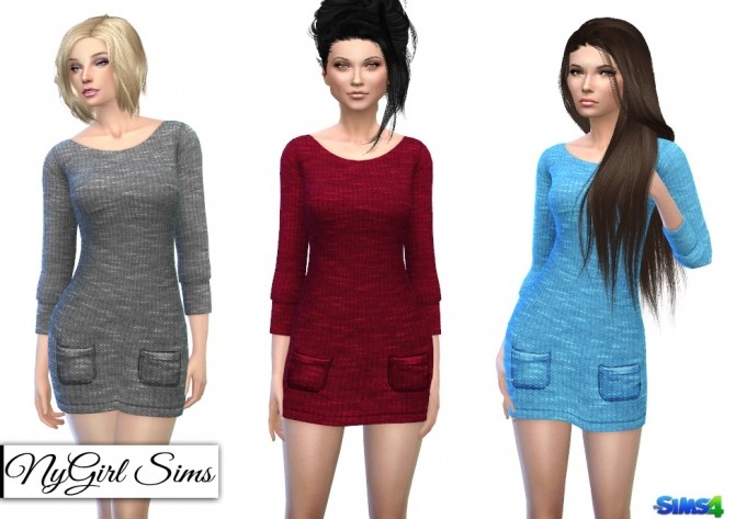 Sims 4 Pocket Knit Sweater Dress in Retro Mod and Solid Colors at NyGirl Sims