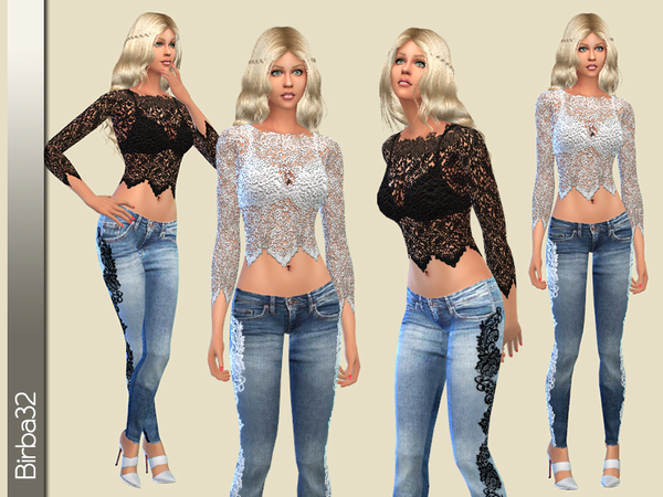 Sims 4 All lace and denim by Birba32 at TSR