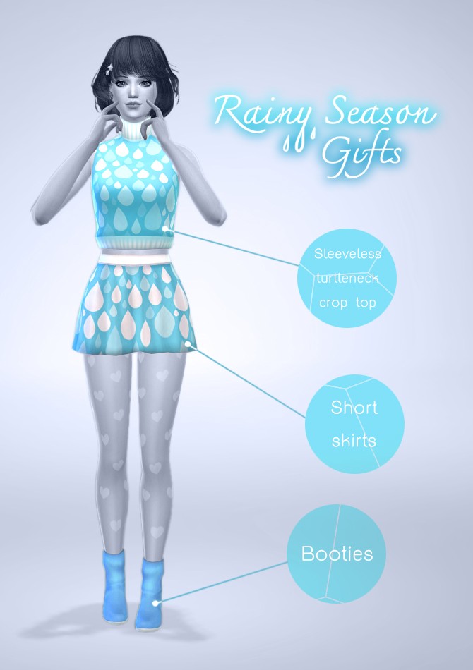 Sims 4 Rainy season: Crop top, Short skirts & Booties at manuea Pinny