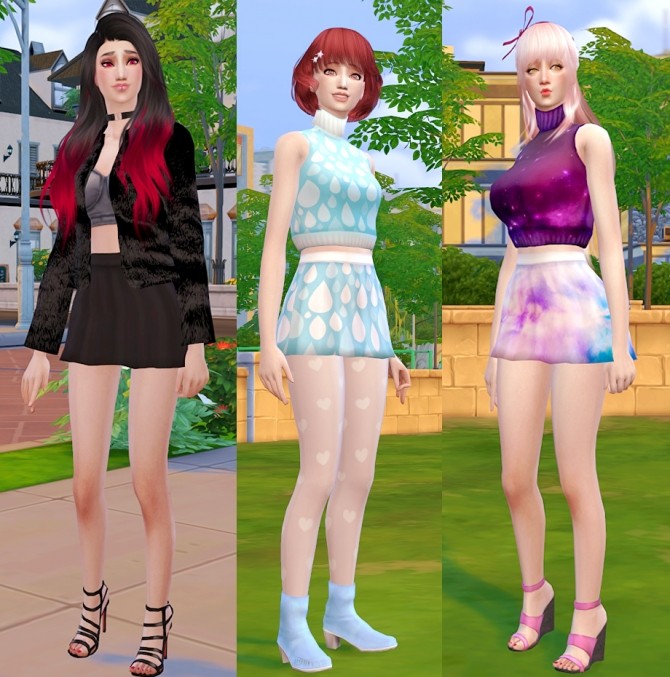 Sims 4 Rainy season: Crop top, Short skirts & Booties at manuea Pinny