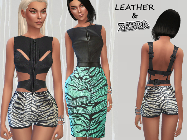 Sims 4 Leather & Zebra outfit by Puresim at TSR