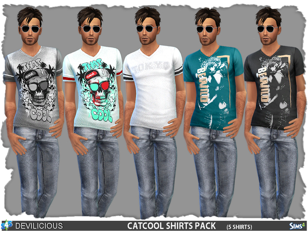Sims 4 CatCool Shirts 5 Pack by Devilicious at TSR
