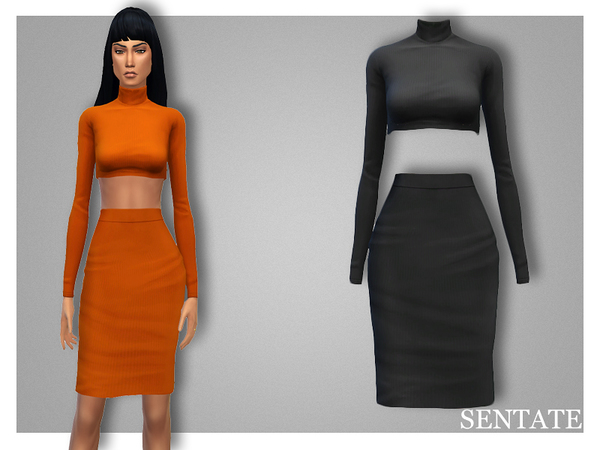 Sims 4 Verity Polo Neck & Pencil Skirt (Set) by Sentate at TSR