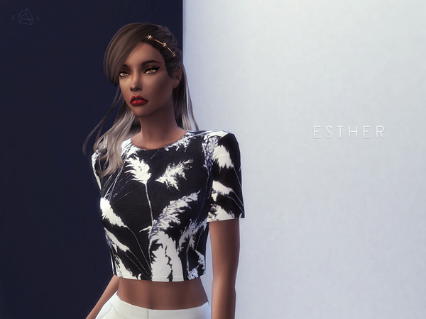 Sims 4 Palm Print Cropped Top ESTHER by starlord at TSR