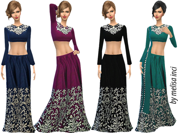 Sims 4 Velvet Embroidered Saree Gown by melisa inci at TSR