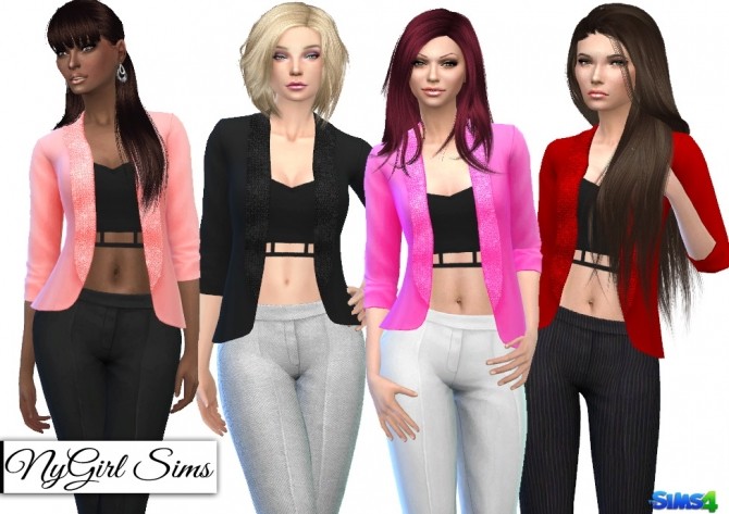 Sims 4 Suit Coat with Fashion Crop Top and Straight Leg Dress Pant at NyGirl Sims