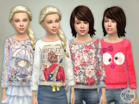 Printed Sweatshirt for Girls P02 by lillka at TSR » Sims 4 Updates