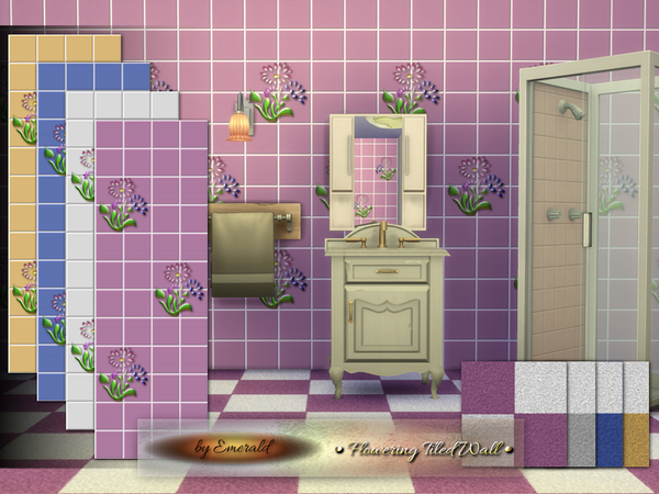 Sims 4 Flowering Tiled Wall by emerald at TSR
