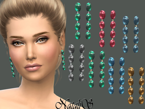 Sims 4 Drop earrings with cabochons by NataliS at TSR