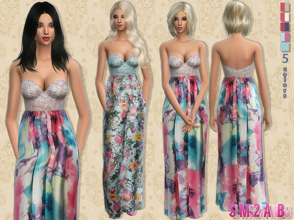 Sims 4 59 Long floral dress by sims2fanbg at TSR