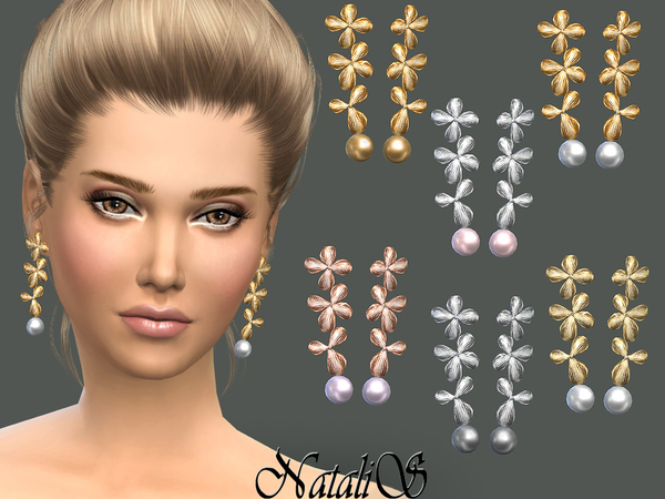 Sims 4 Orchid flowers earrings by NataliS at TSR