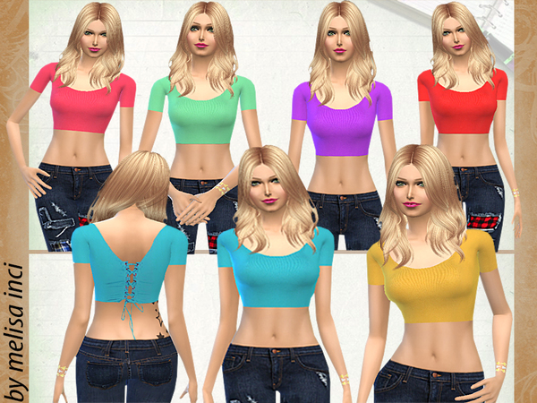 Sims 4 Crop Back Tıe Casual Top by melisa inci at TSR