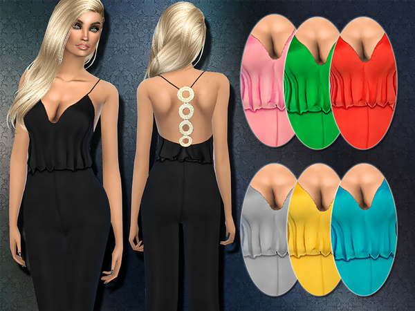 Sims 4 Embellished T bar Back Silk Jumpsuit by Harmonia at TSR