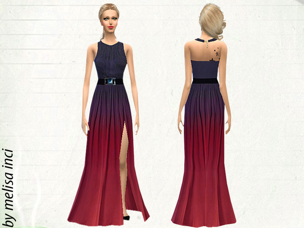 Sims 4 Halter Ombre Color High Slit Maxi Dress by melisa inci at TSR