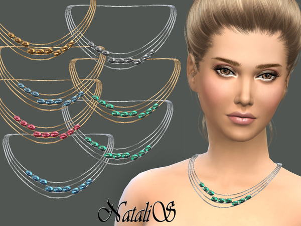 Sims 4 Multiwire necklace with cabochons by NataliS at TSR