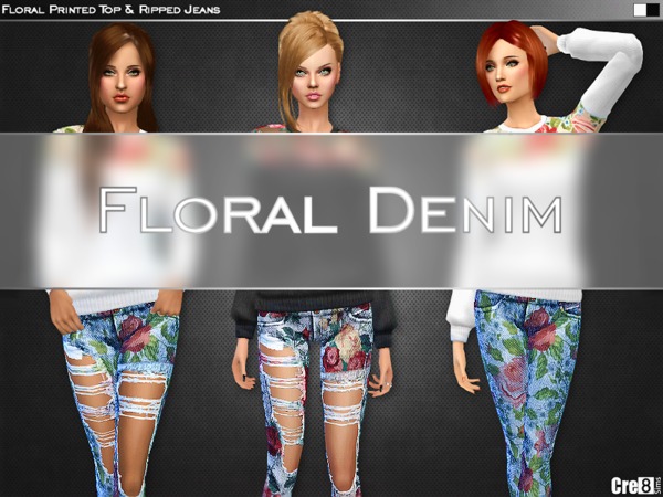Sims 4 Floral Printed Top and Skinny Jeans by Cre8Sims at TSR