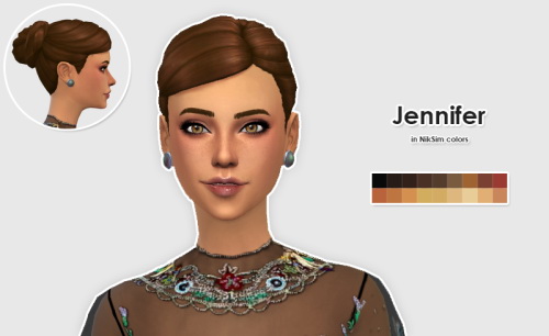 Sims 4 LexiconLuthor Jennifer Bun Hair in NikSim Colors at ELLESMEA