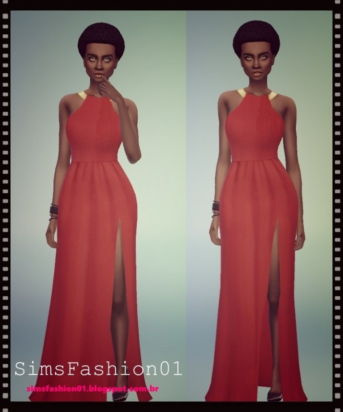 Sims 4 Long Slit Dress at Sims Fashion01