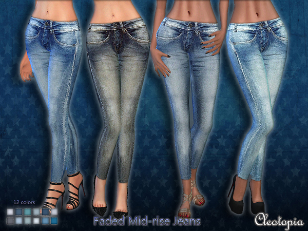 Sims 4 Mid Rise Faded Jeans by Cleotopia at TSR