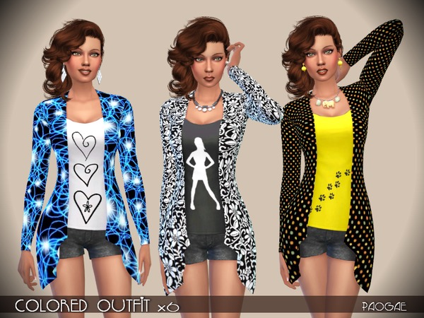 Sims 4 Colored Outfit x6 by Paogae at TSR