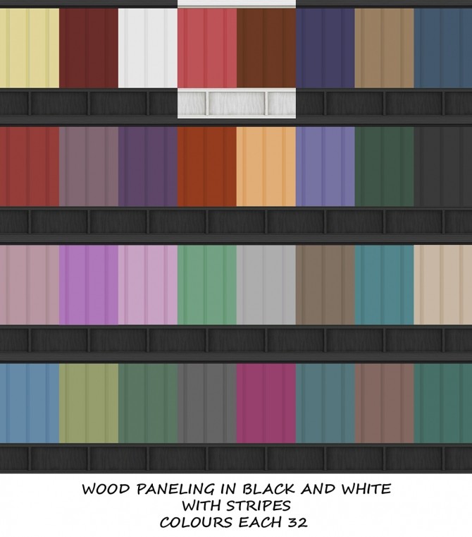 Sims 4 Black and White Wood Paneling with Stripes in 32 Colours EACH! by Simmiller at Mod The Sims