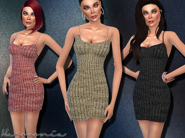 Sims 4 Asymmetrical Strap Knit Dress by Harmonia at TSR