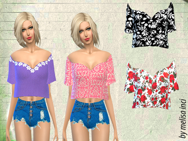 Sims 4 Sleeves Flutter Cropped Top by melisa inci at TSR