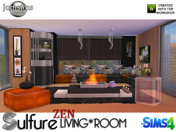 Sims 4 Sulfure zen living room by jomsims at TSR