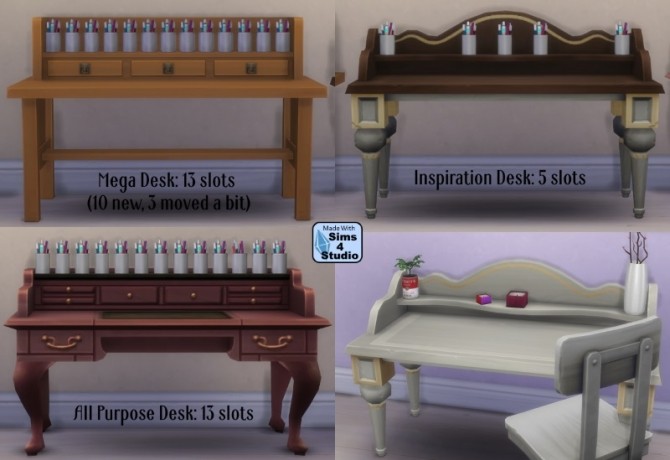 Sims 4 Clutter Your World 3 base game desks with slots by OM at Sims 4 Studio