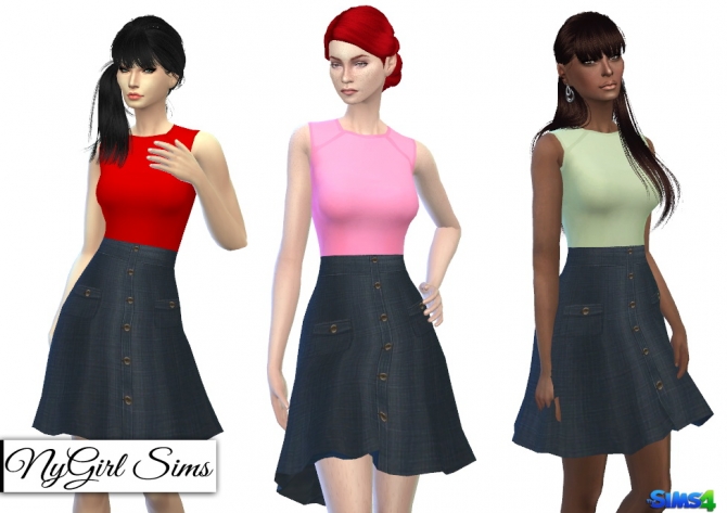 Button Down Denim Flare Dress at NyGirl Sims » Sims 4 Updates