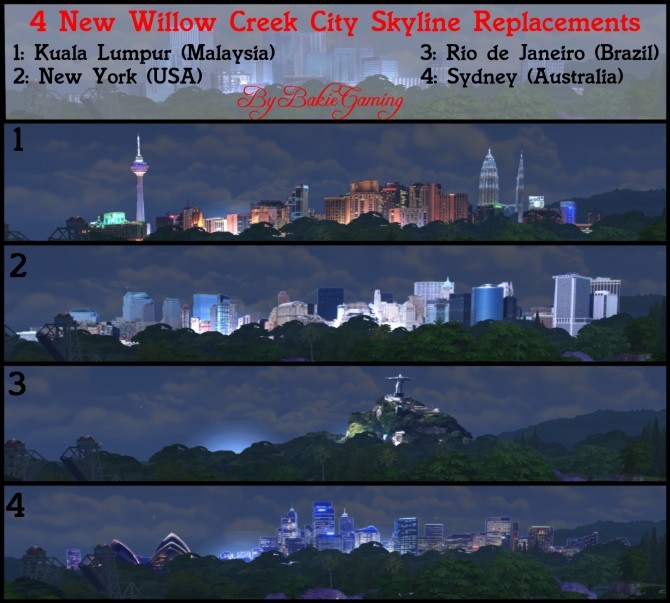 Sims 4 4 New Willow Creek City Skyline Replacements by Bakie at Mod The Sims
