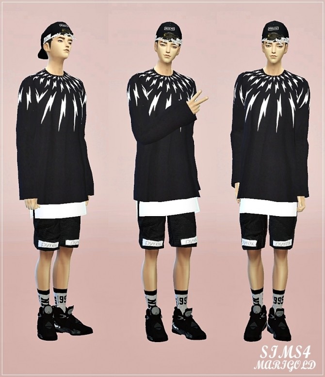 Sims 4 Male loose fit long Top black&white at Marigold